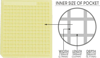 20 pcs 2" Die / IC Tray (200 Pockets of 105x110x28 mil or 2.67x2.79x0.71 mm) - NH20-105-110-28