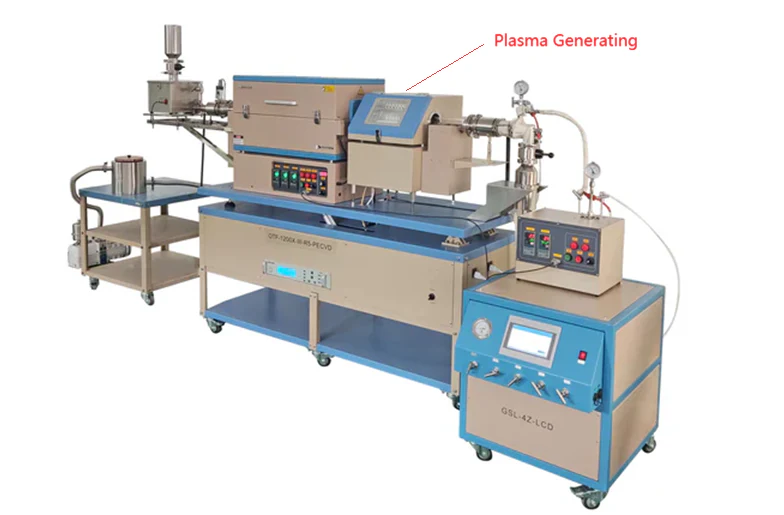 1200°C Max.  5" Rotary PE-CVD Tube Furnace w/ Feeding & Receiving - OTF-1200X-III-R5-PECVD