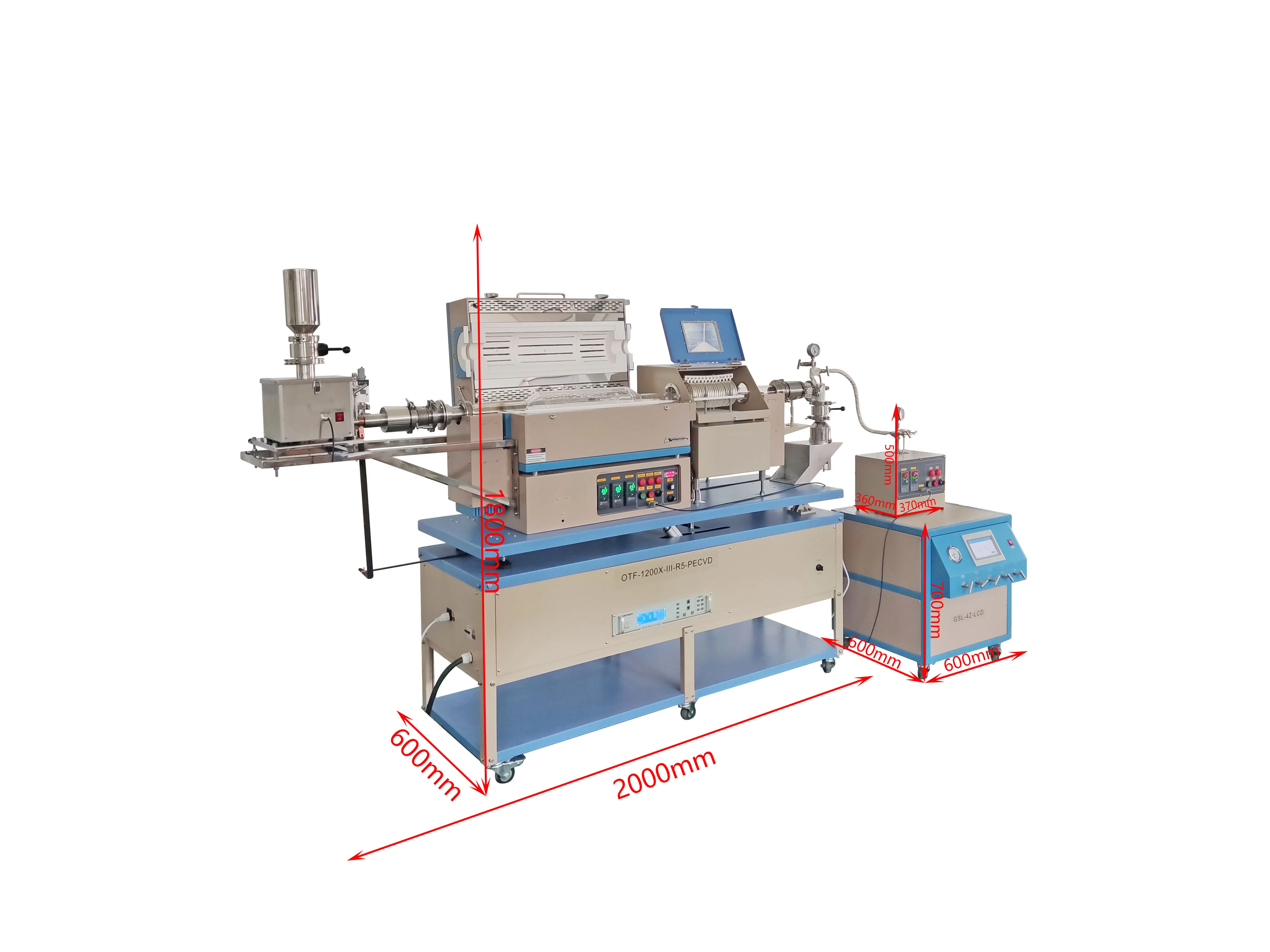 1200°C Max.  5" Rotary PE-CVD Tube Furnace w/ Feeding & Receiving - OTF-1200X-III-R5-PECVD - Image 5