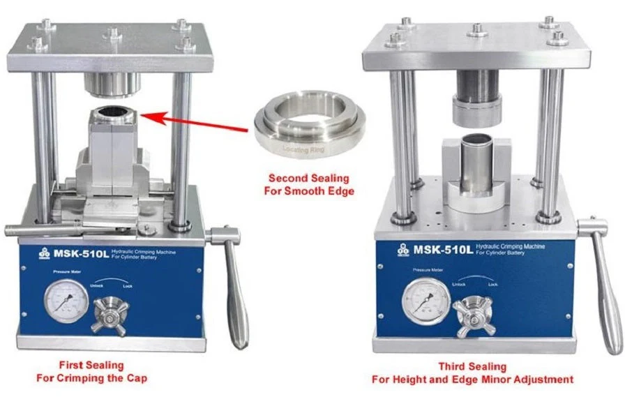 Hydraulic Sealing Machine for 46 mm x L 80 - 120 mm ( 4680, 46100 or 46120 cell) Cylindrical Cases & Option for 50100 - MSK-510L
