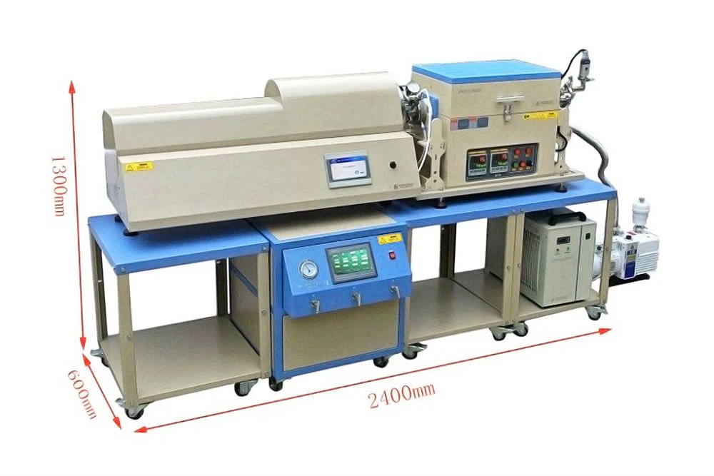 1200C Dual Zone Split Tube Furnace w/ Sample Feeding System upto 4 Crucibles For HPCVD - OTF-1200X-II-ZL - Image 2