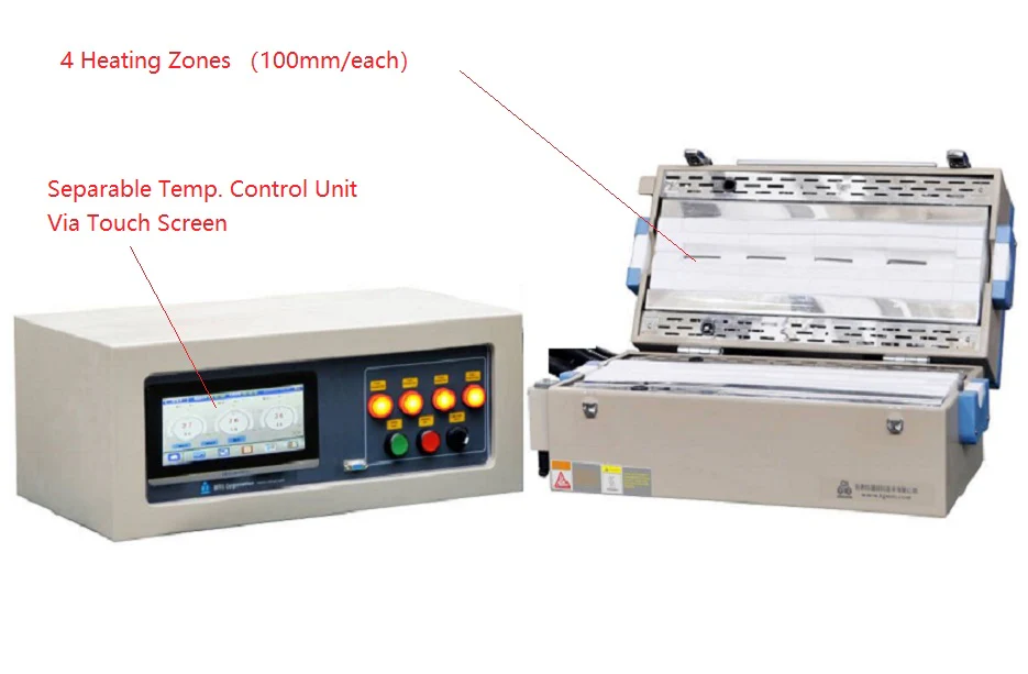 Four Zones 1200oC Tube Furnace w/ Temperature Controllers for 1 or 2" Tube - OTF-1200X-IV-S - Image 2