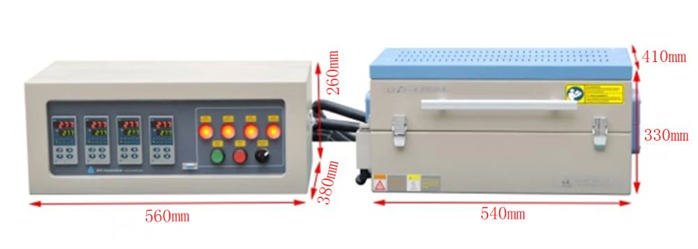 Four Zones 1200oC Tube Furnace w/ Temperature Controllers for 1 or 2" Tube - OTF-1200X-IV-S - Image 5
