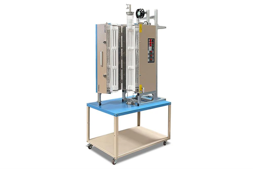 1200 oC Three Zone Split Vertical Tube Furnace with 4" Dia. Quartz Tube & SS Vacuum Flanges - OTF-1200X-VT-III-4